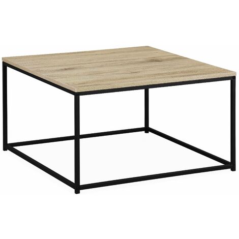 Industrial coffee table with wood and metal effect, Loft, Natural, 70x70x40 cm