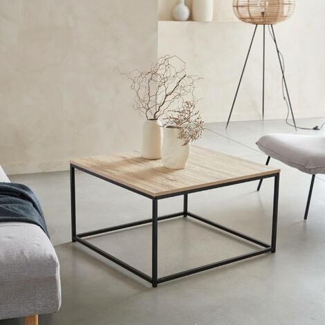 Industrial coffee table with wood and metal effect, Loft, Natural, 70x70x40 cm