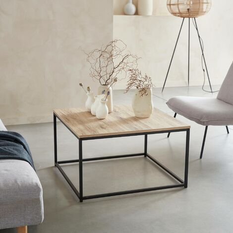 Industrial coffee table with wood and metal effect, Loft, Natural, 70x70x40 cm