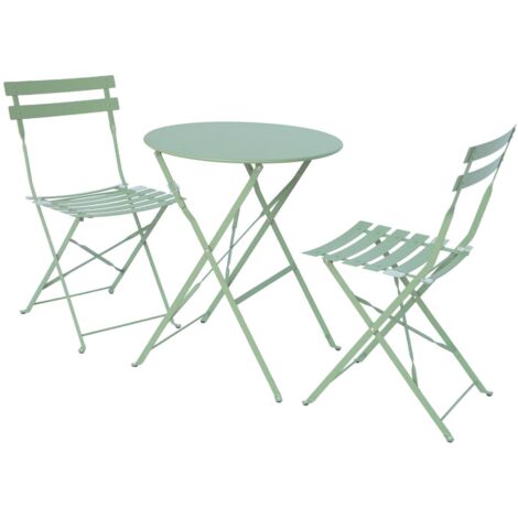 Round folding metal bistro garden table with 2 chairs Sage Green 60x60x71 cm - Emilia