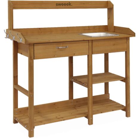 Wooden potting table, Capucine, Natural, 117x45x121 cm