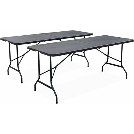 Pair of foldable plastic reception tables Charcoal Grey 180x69.5x73.5 cm - 2 Fiesta tables