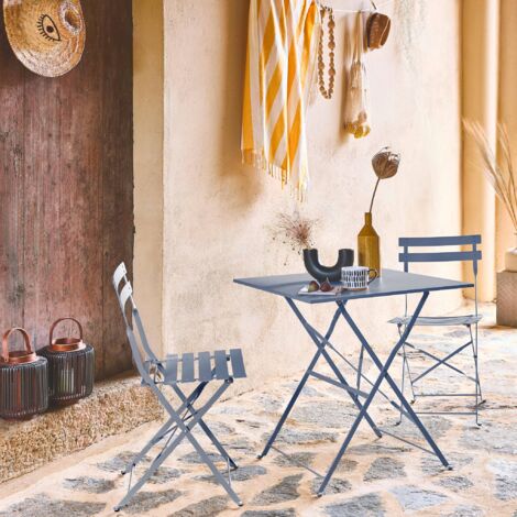 2-seater folding metal bistro garden table, 70x70cm, Emilia, Grey Blue, 70x707x71 cm