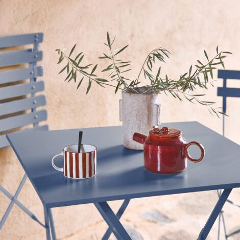 2-seater folding metal bistro garden table, 70x70cm, Emilia, Grey Blue, 70x707x71 cm
