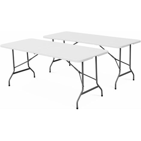 Pair of foldable plastic reception tables White 180x69.5x73.5 cm - 2 Fiesta tables