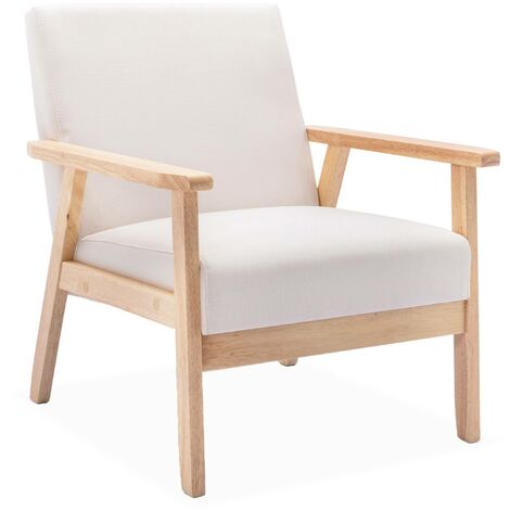 Scandi-style wood frame upholstered armchair Cream 64x69.5x73 cm - Isak
