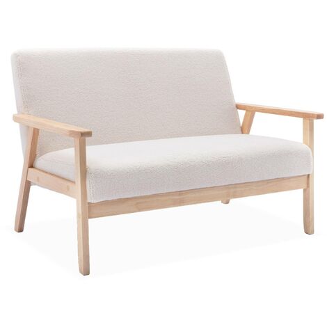 Scandi-style 2-seater boucle sofa, wooden frame, boucle fabric, L114 x D69.5 x H73cm - Isak Boucle - White