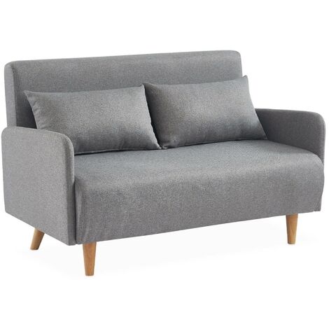 2-seater convertible sofa bed with reclining backrest, Panam, Light Grey (1/5)