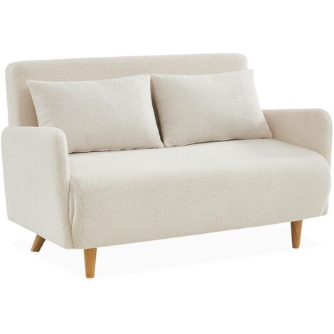 2-seater scandinavian convertible sofa with boucle fabric, Panam boucle, Off-White Boucle, 131x75x81 cm