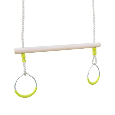 Wooden trapeze with metal rings, Kornog, Green, 35x35x58 cm (1/5)