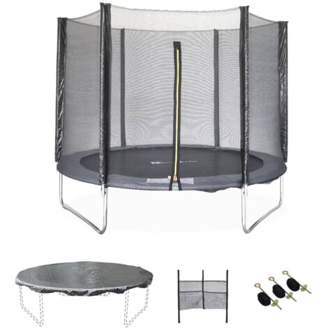 Trampoline 250 cm grey with safety net tarpaulin shoe net