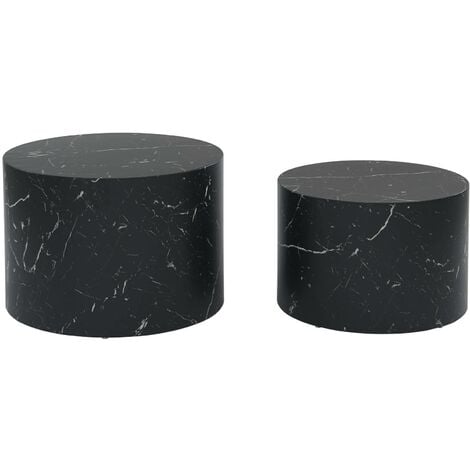 Pair of round marble-effect nesting coffee tables, Paros, Black, 1x58x40 cm