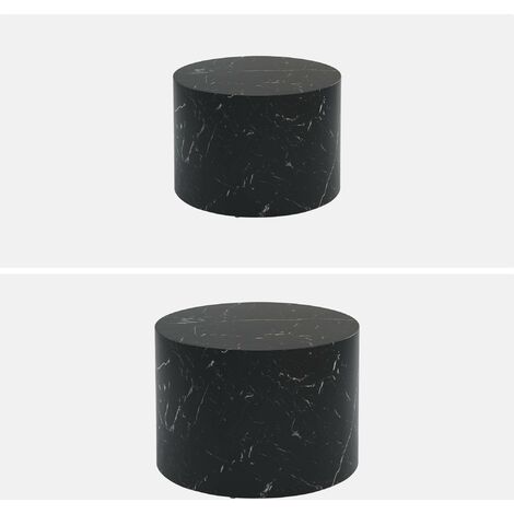 Pair of round marble-effect nesting coffee tables, Paros, Black, 1x58x40 cm