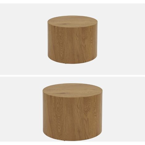 Pair of round oak-effect nesting coffee tables, Sylva, Natural, 58x58x40 cm