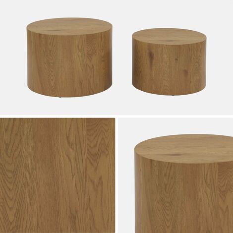 Pair of round oak-effect nesting coffee tables, Sylva, Natural, 58x58x40 cm