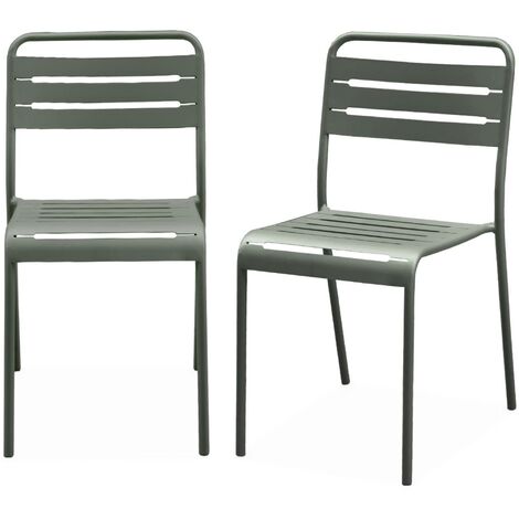 Pair of steel and stackable garden chairs, Amelia, Khaki Green, 44x52x79 cm