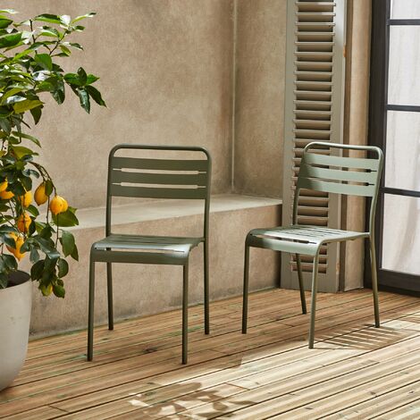 Pair of steel and stackable garden chairs, Amelia, Khaki Green, 44x52x79 cm