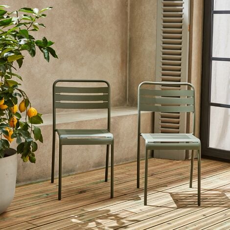 Pair of steel and stackable garden chairs, Amelia, Khaki Green, 44x52x79 cm