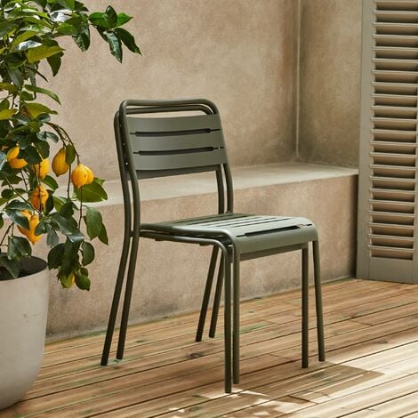 Pair of steel and stackable garden chairs, Amelia, Khaki Green, 44x52x79 cm