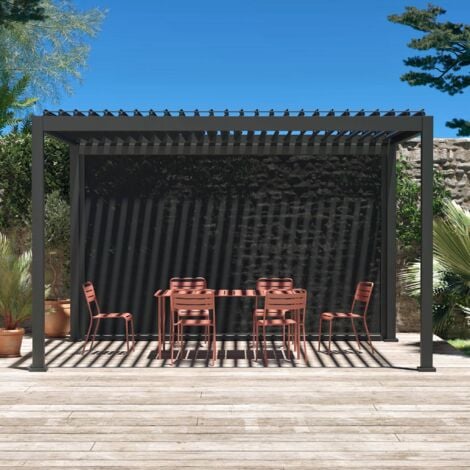 3x4m louvered pergola + 4m privacy screen, Triomphe + screen, Anthracite, 400x300x250 cm