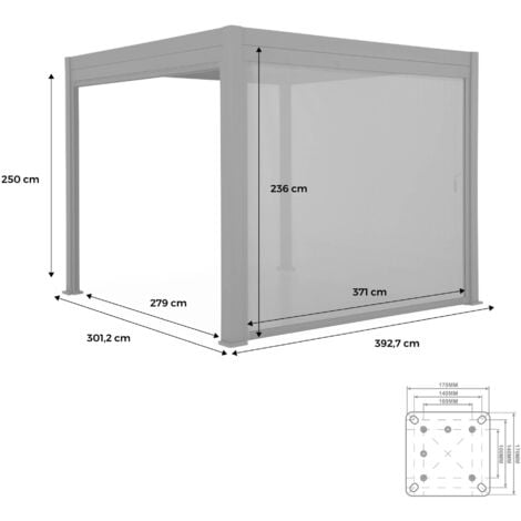 3x4m louvered pergola + 4m privacy screen, Triomphe + screen, Anthracite, 400x300x250 cm