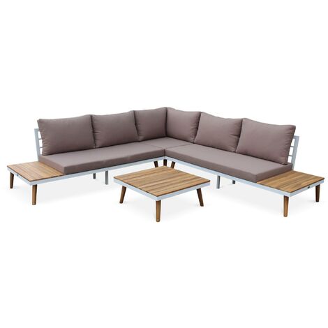 5-seater wooden corner garden sofa set, Buenos Aires, White, 262.5x79.5x69.5 cm