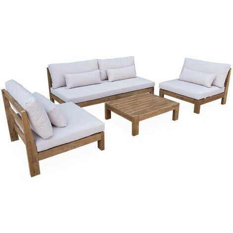 5-seater wooden garden sofa set, Bahia, Natural, 205x94x77 cm