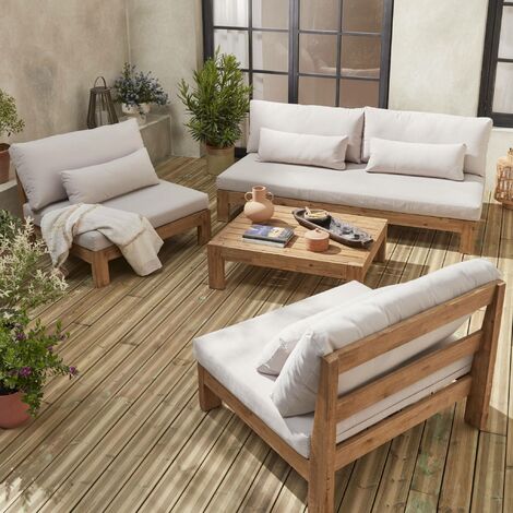 5-seater wooden garden sofa set, Bahia, Natural, 205x94x77 cm