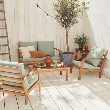 4-seater wooden garden sofa set, Ushuaia, Natural, 123x82.7x74.6 cm