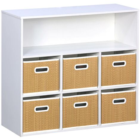 Children's storage unit with 6 plant fibre baskets, Camille, Natural, 129.5x72.2x70 cm