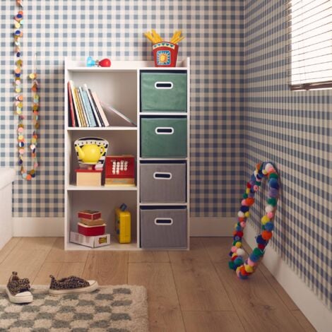 Children's storage unit with 4 velvet baskets, Camille, Green, 129.5x62x96 cm