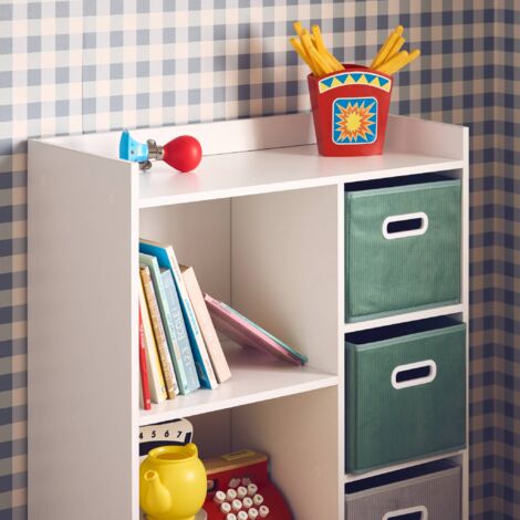 Children's storage unit with 4 velvet baskets, Camille, Green, 129.5x62x96 cm