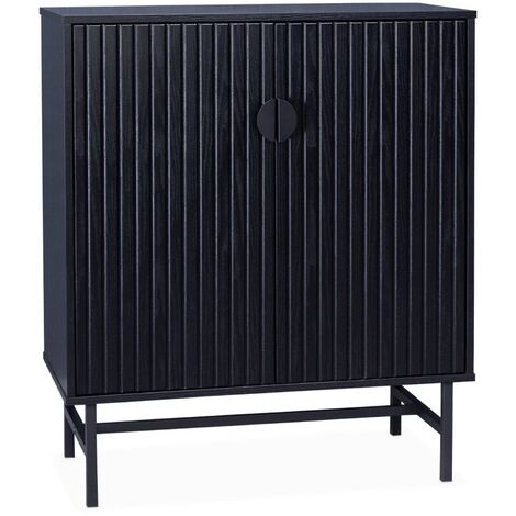 83.5cm wooden-effect sideboard with black grooves Black 80x39x92.5 cm - Bazalt