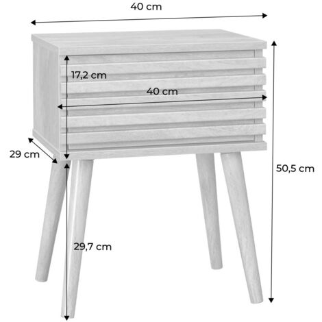 Pair of scandi-style bedside tables with grooved wood effect, Madere, Natural, 29x40x50.5 cm