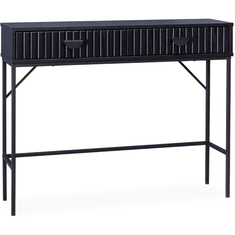 100cm console with grooved wood decor and 2 drawers Black 100x29x79.5 cm - Bazalt