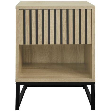 Pair of contemporary bedside tables with wood decor, Lisbonne, Natural, 40x40x55 cm