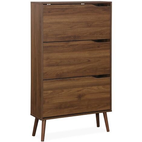 3-door shoe cabinet with walnut wood effect Walnut 75x26x131 cm - Nepal