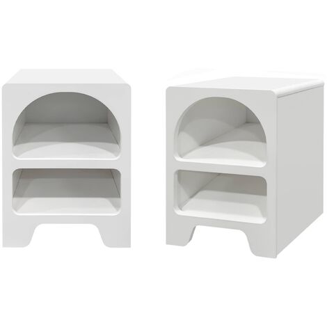 Pair of white wood-effect organic bedside tables, 2 niches, Thessa, White, 40x40x55 cm