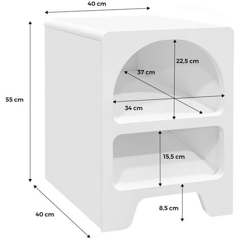 Pair of white wood-effect organic bedside tables, 2 niches, Thessa, White, 40x40x55 cm