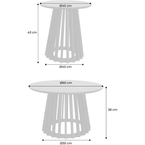 Set of 2 round coffee tables with black wood-effect tops and fir-wood legs, 40cm and 60cm