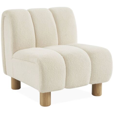 Wooden armchair with rounded legs in boucle fabric, Angel, White, 78x90x79 cm