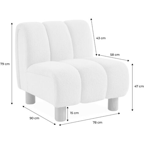 Wooden armchair with rounded legs in boucle fabric, Angel, White, 78x90x79 cm