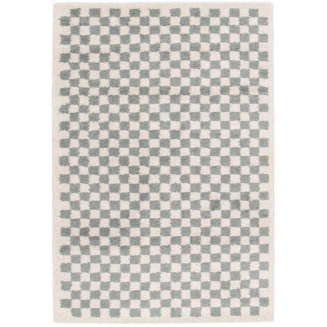Light blue and cream checkerboard interior rug, Taylor, 150x80x3 cm