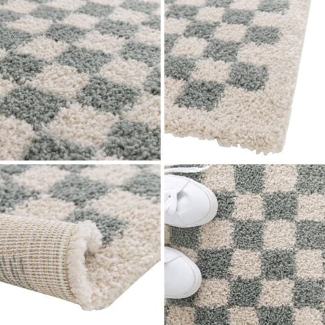 Light blue and cream checkerboard interior rug, Taylor, 150x80x3 cm