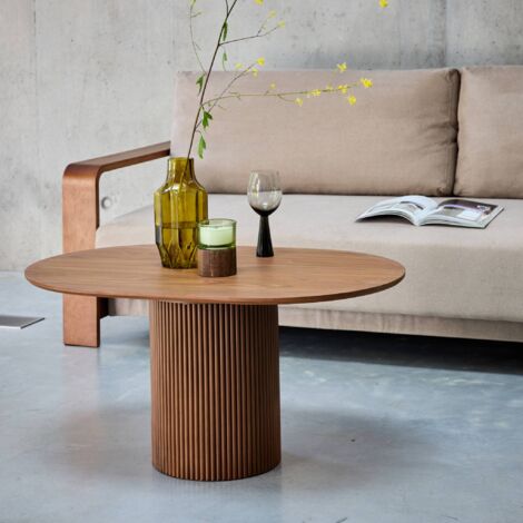 Oblong coffee table with carved wood effect, Faro, Walnut, 90x60x45 cm