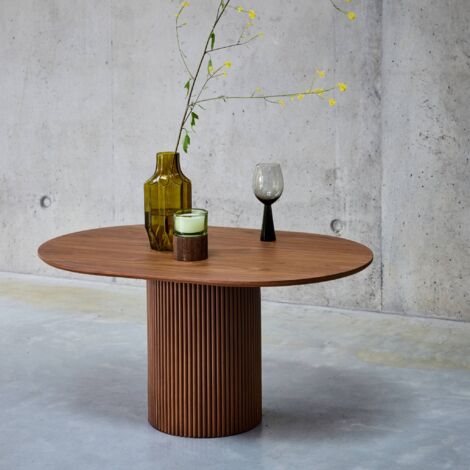 Oblong coffee table with carved wood effect, Faro, Walnut, 90x60x45 cm