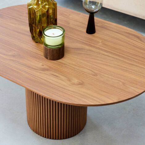 Oblong coffee table with carved wood effect, Faro, Walnut, 90x60x45 cm
