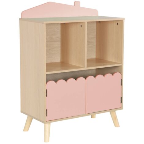 2-shelf 2-door children's bookcase, Azur, Pink, 60x30x82 cm