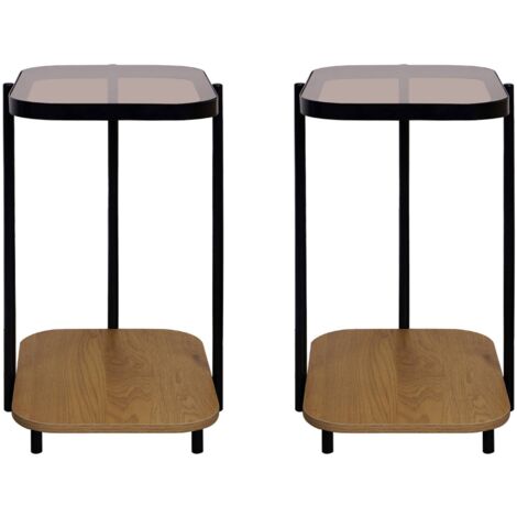 Set of 2 vintage black metal side tables, Smooky, Natural, 48.8x37x60 cm