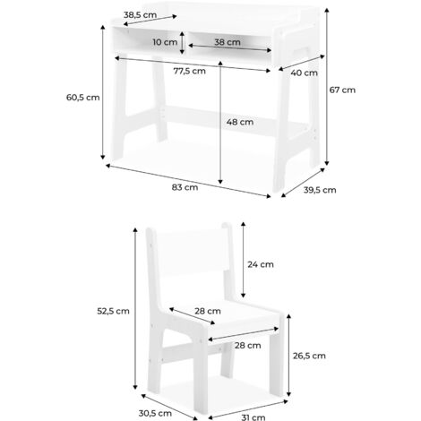 Children's desk with chair , Tobias, White, 83x40x67 cm